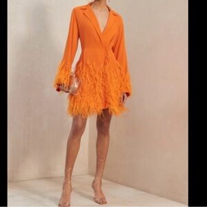 Cult gaia NWOT orange feather blazer dress size 0